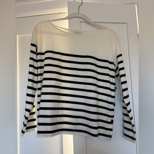 sézane marinière ecru navy side button top